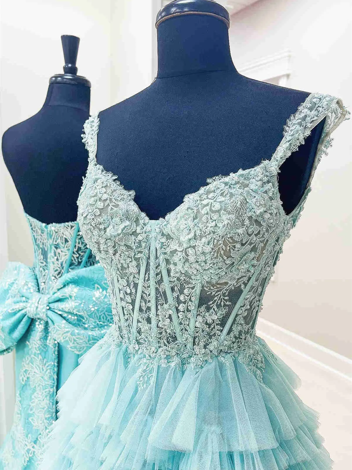 Off the Shoulder Purple Blue Layered Lace Prom Dresses, Off Shoulder Purple Blue Layered Lace Formal Evening Dresses