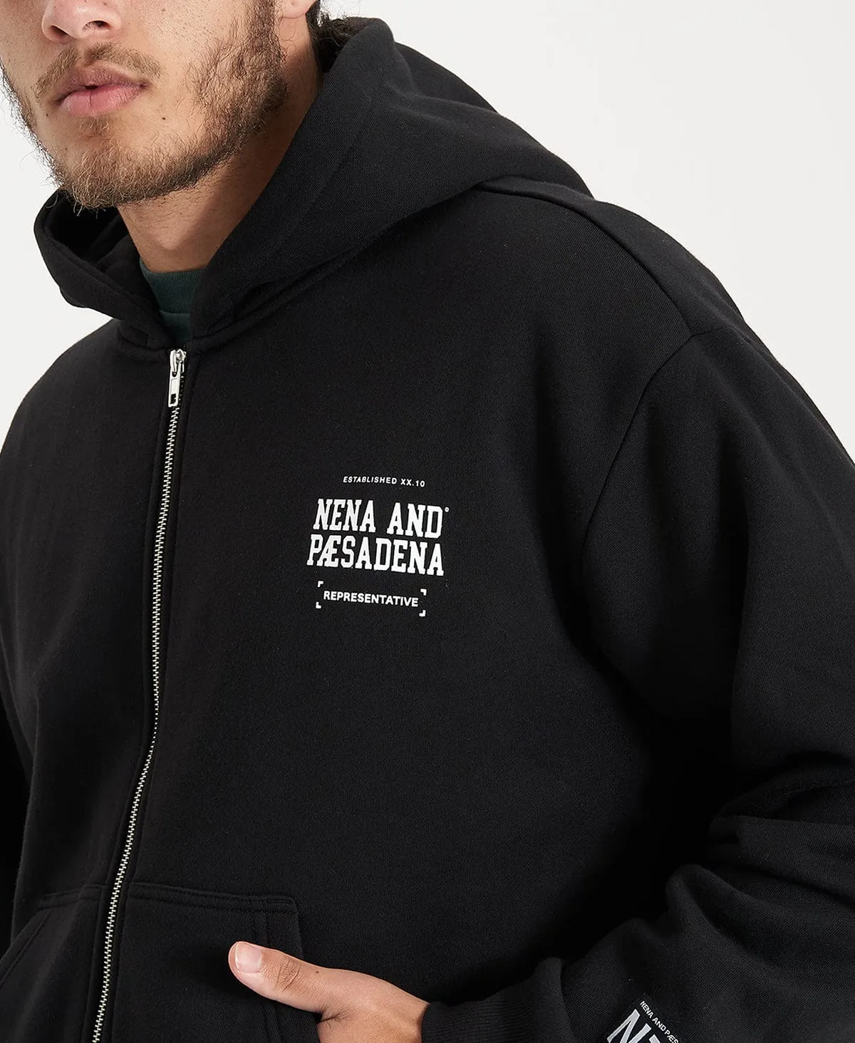 Overtaking Relaxed Hooded Zip Jumper Jet Black