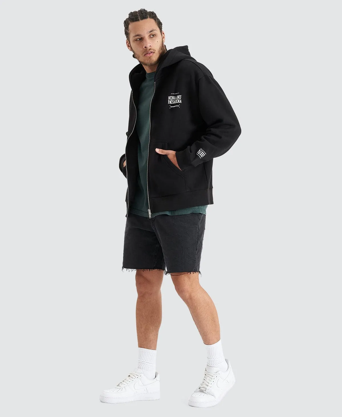 Overtaking Relaxed Hooded Zip Jumper Jet Black