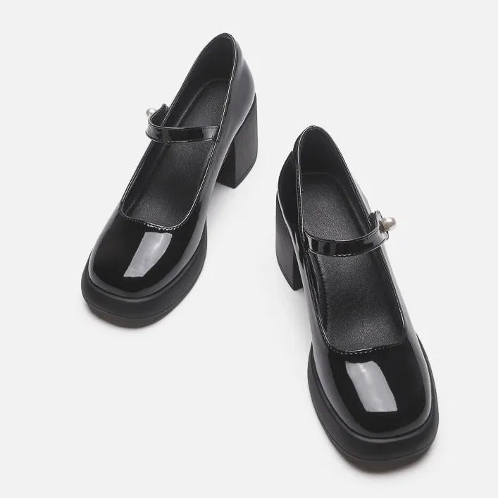 Pearls Vintage Style Mary Jane Heels Pumps