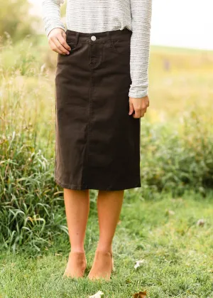 Penny Brown Denim Midi Skirt