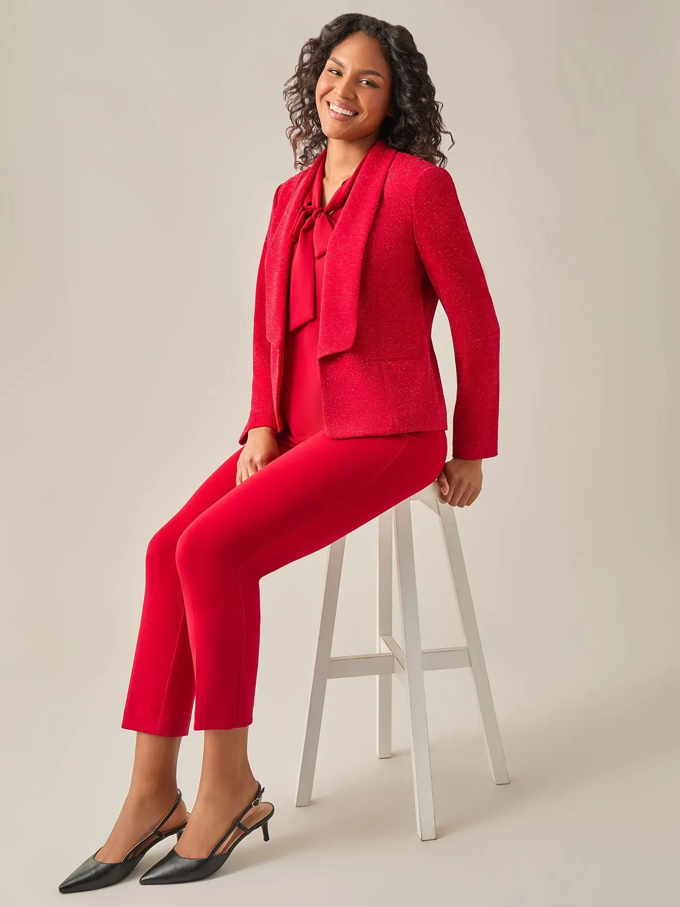 Plus Size Sleeveless Bow Neck Blouse, Crimson