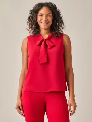 Plus Size Sleeveless Bow Neck Blouse, Crimson
