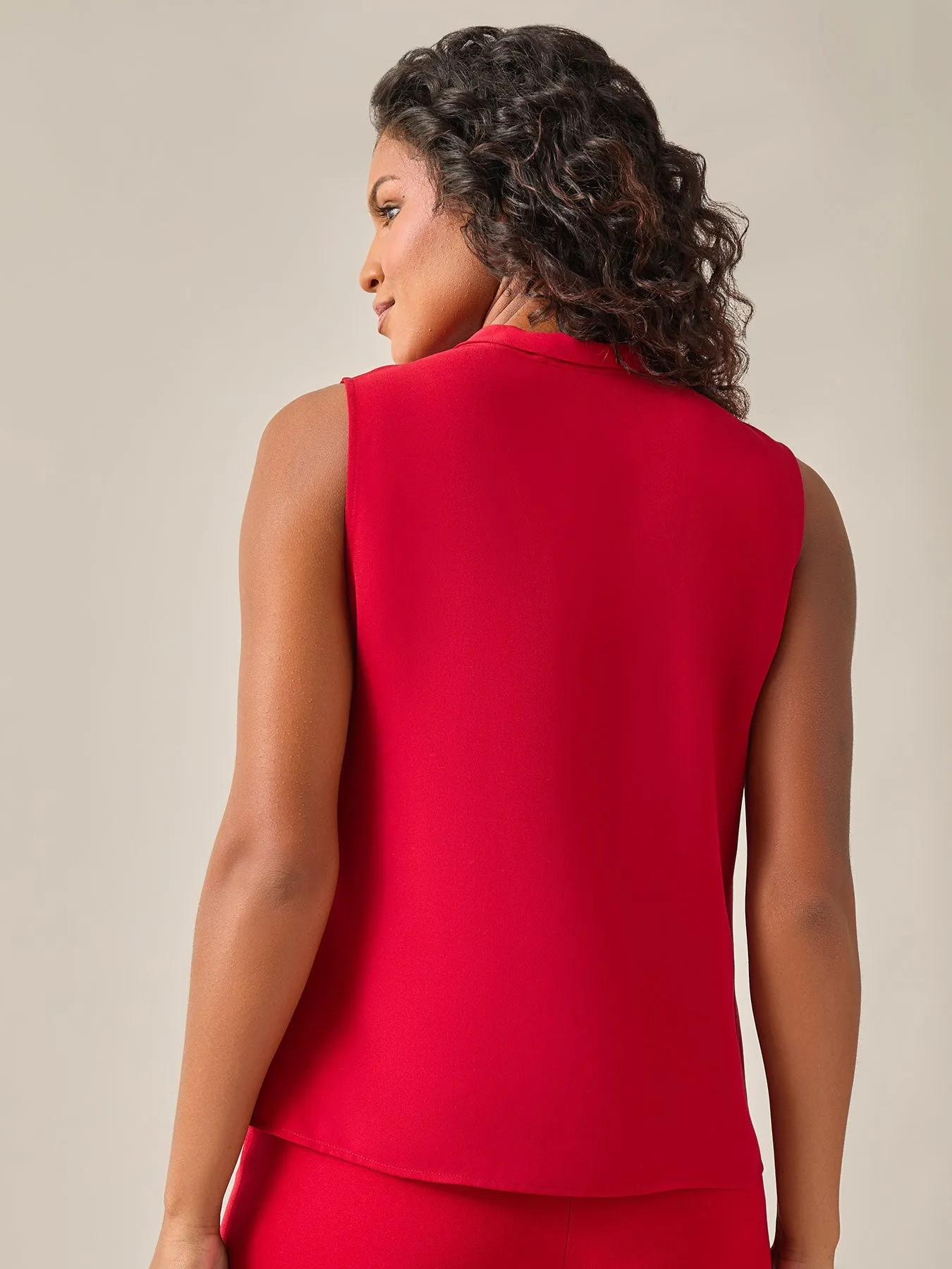 Plus Size Sleeveless Bow Neck Blouse, Crimson
