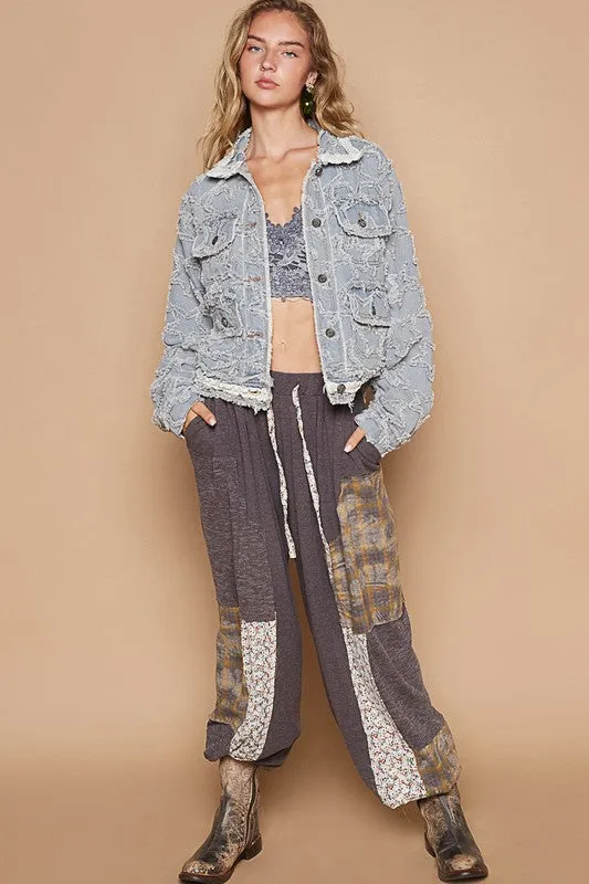 POL Star Textured Raw Hem Denim Jacket In Light
