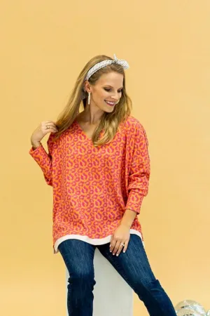 Pretty Pleased Waffle Knit Top in Orange Leopard