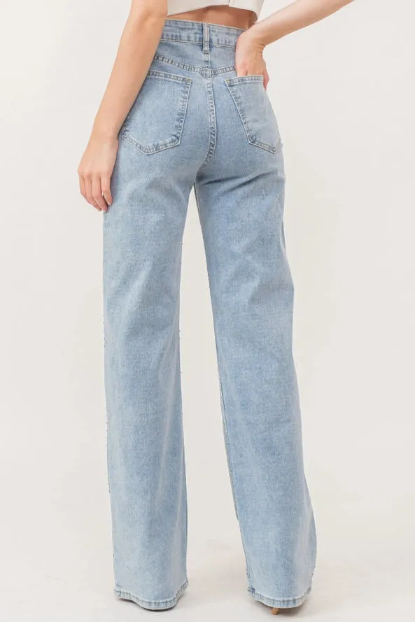 Rhinestone Hotfix Stretch Denim Pants