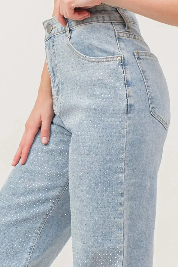 Rhinestone Hotfix Stretch Denim Pants