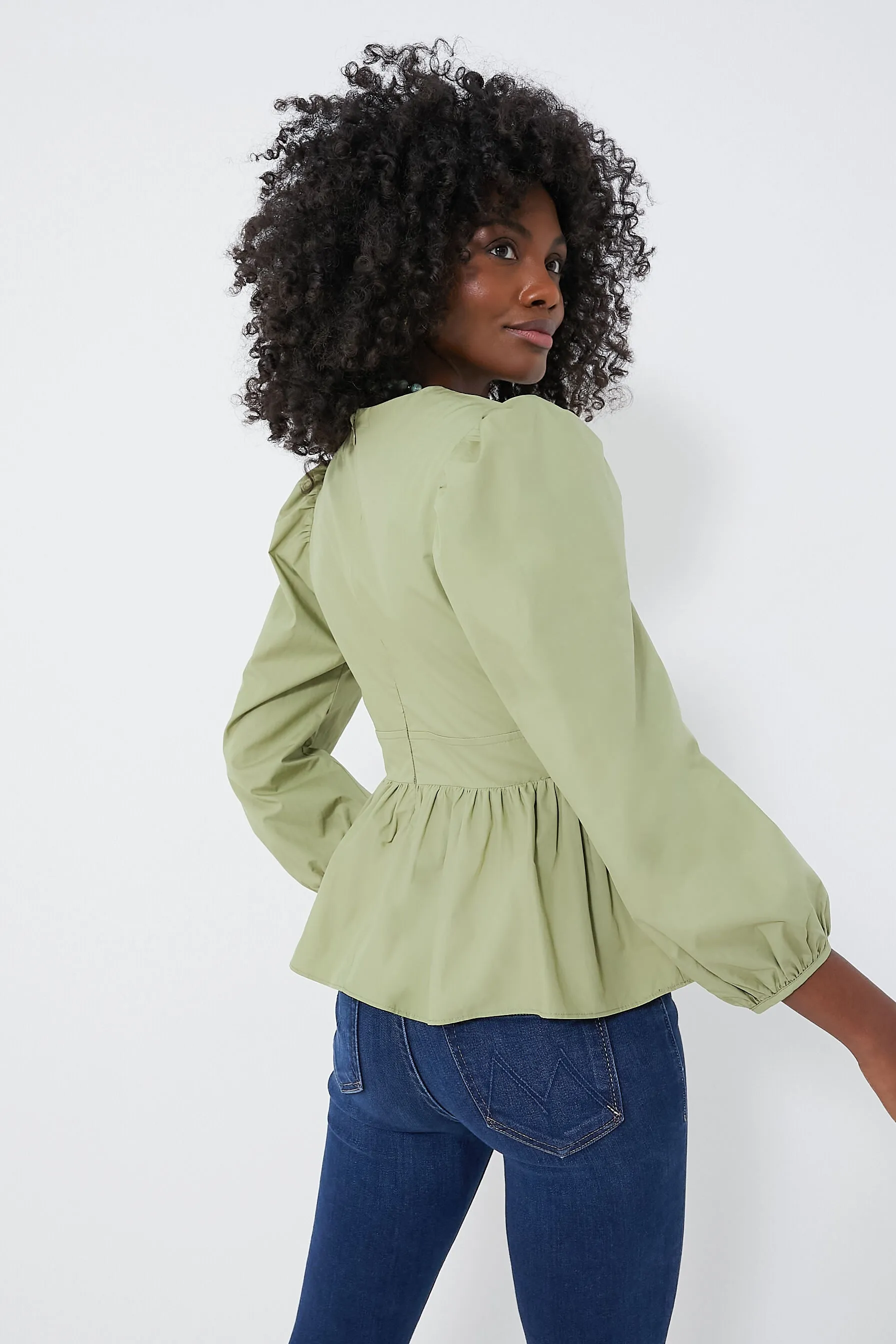 Sage Green Puff Sleeve Elaina Blouse