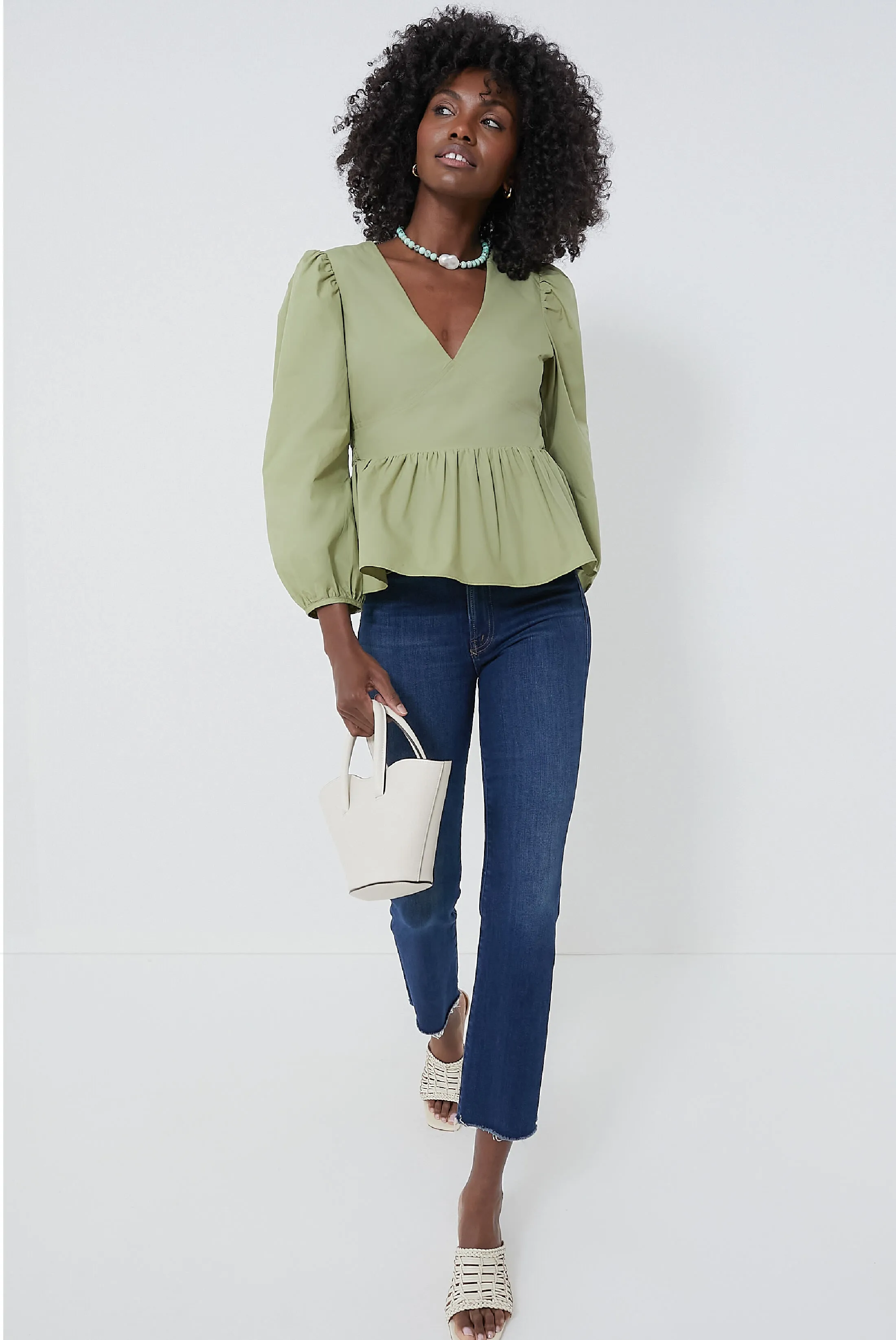 Sage Green Puff Sleeve Elaina Blouse
