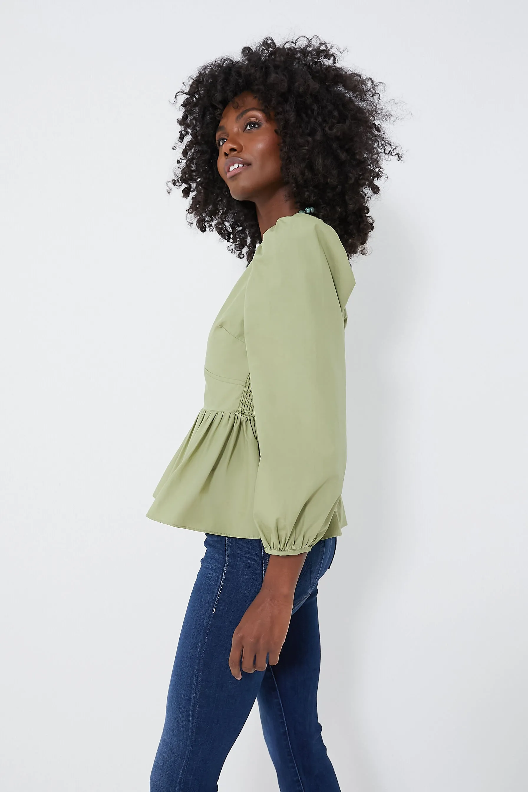 Sage Green Puff Sleeve Elaina Blouse