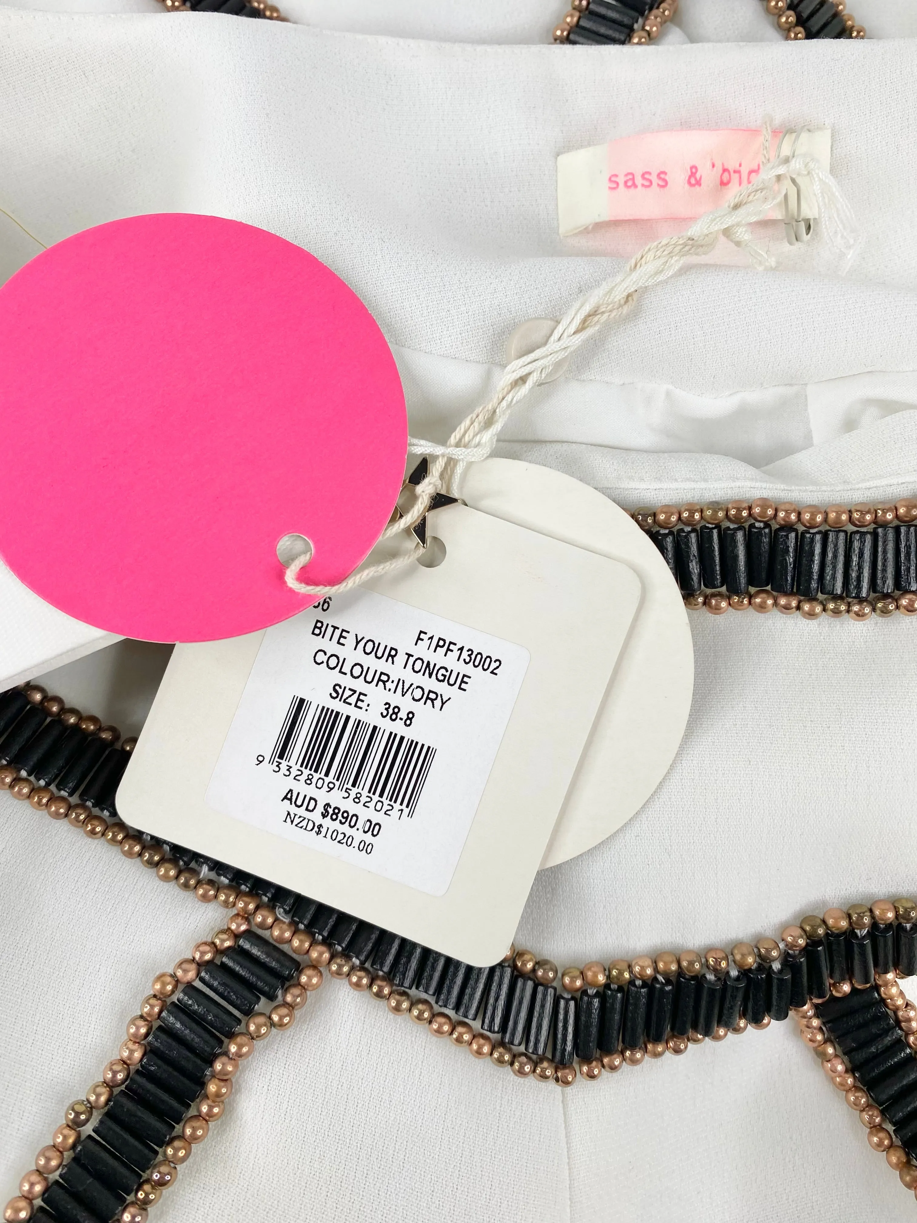 Sass & Bide White 'Bite your Tongue' Beaded Slacks NWT - AU8