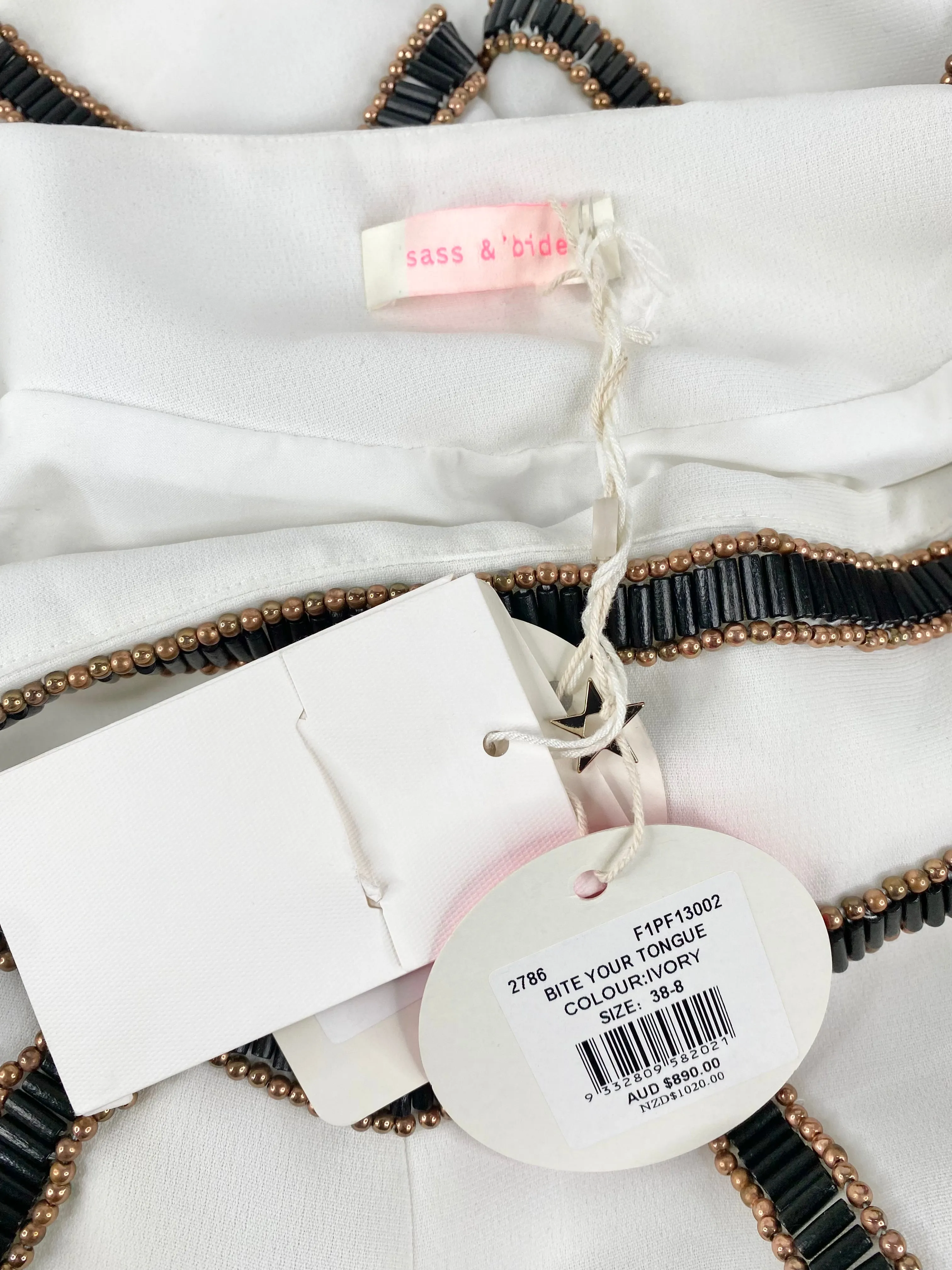 Sass & Bide White 'Bite your Tongue' Beaded Slacks NWT - AU8
