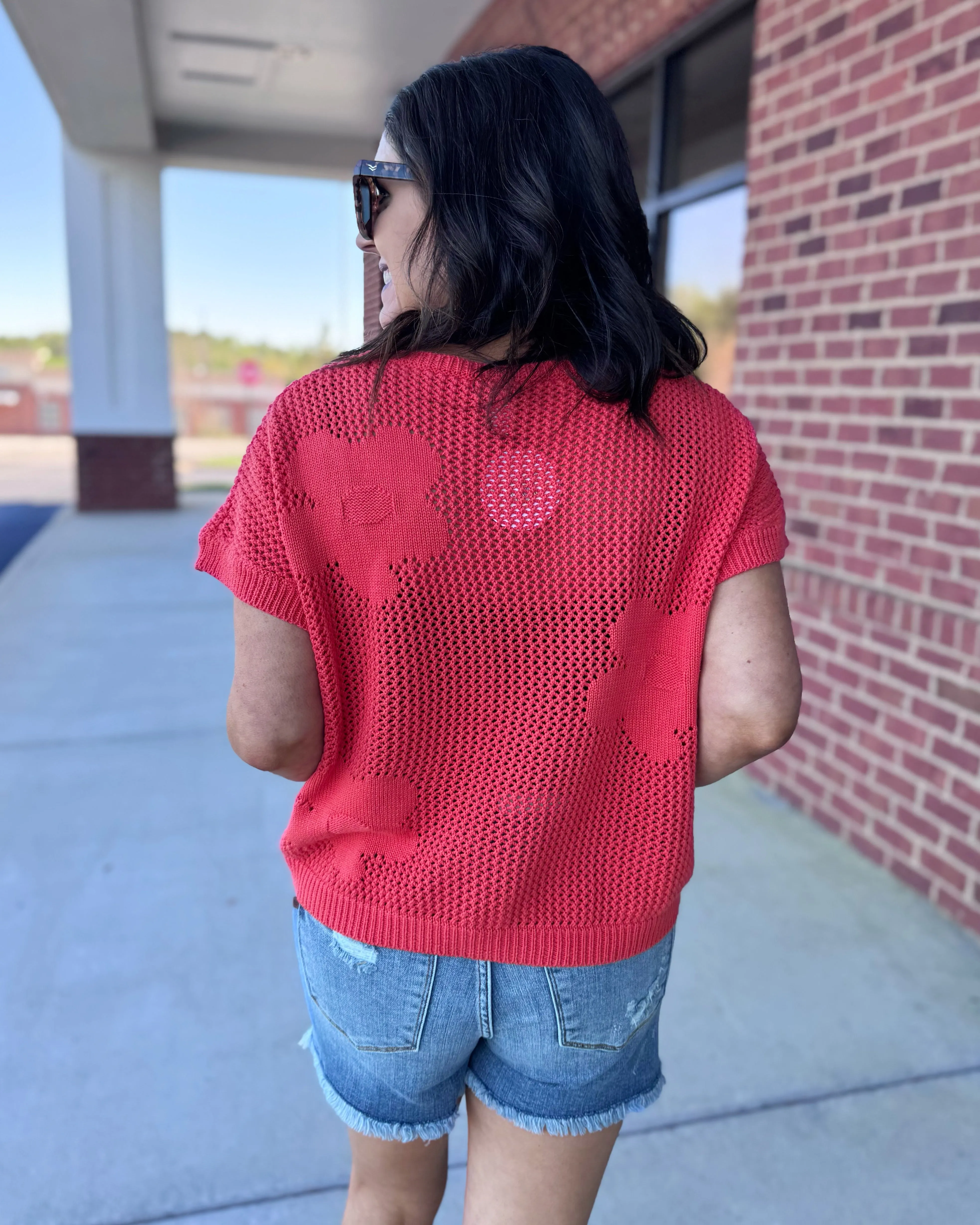 Shelby Flower Sweater in Coral