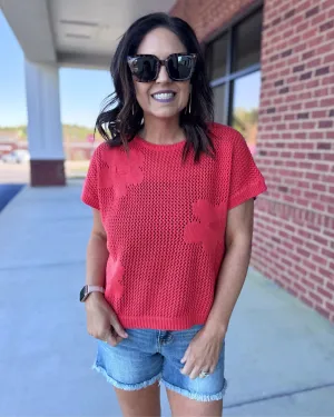 Shelby Flower Sweater in Coral