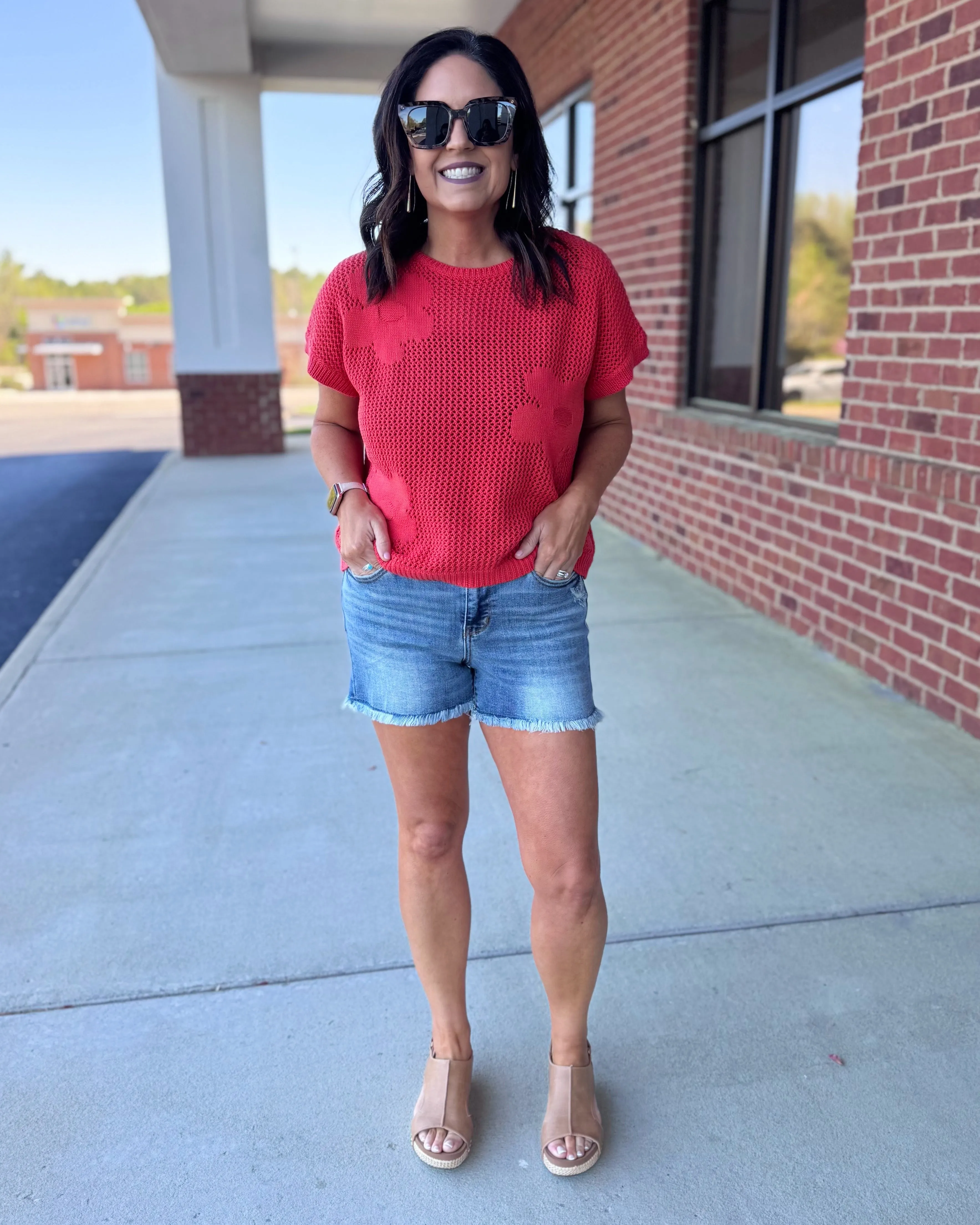 Shelby Flower Sweater in Coral