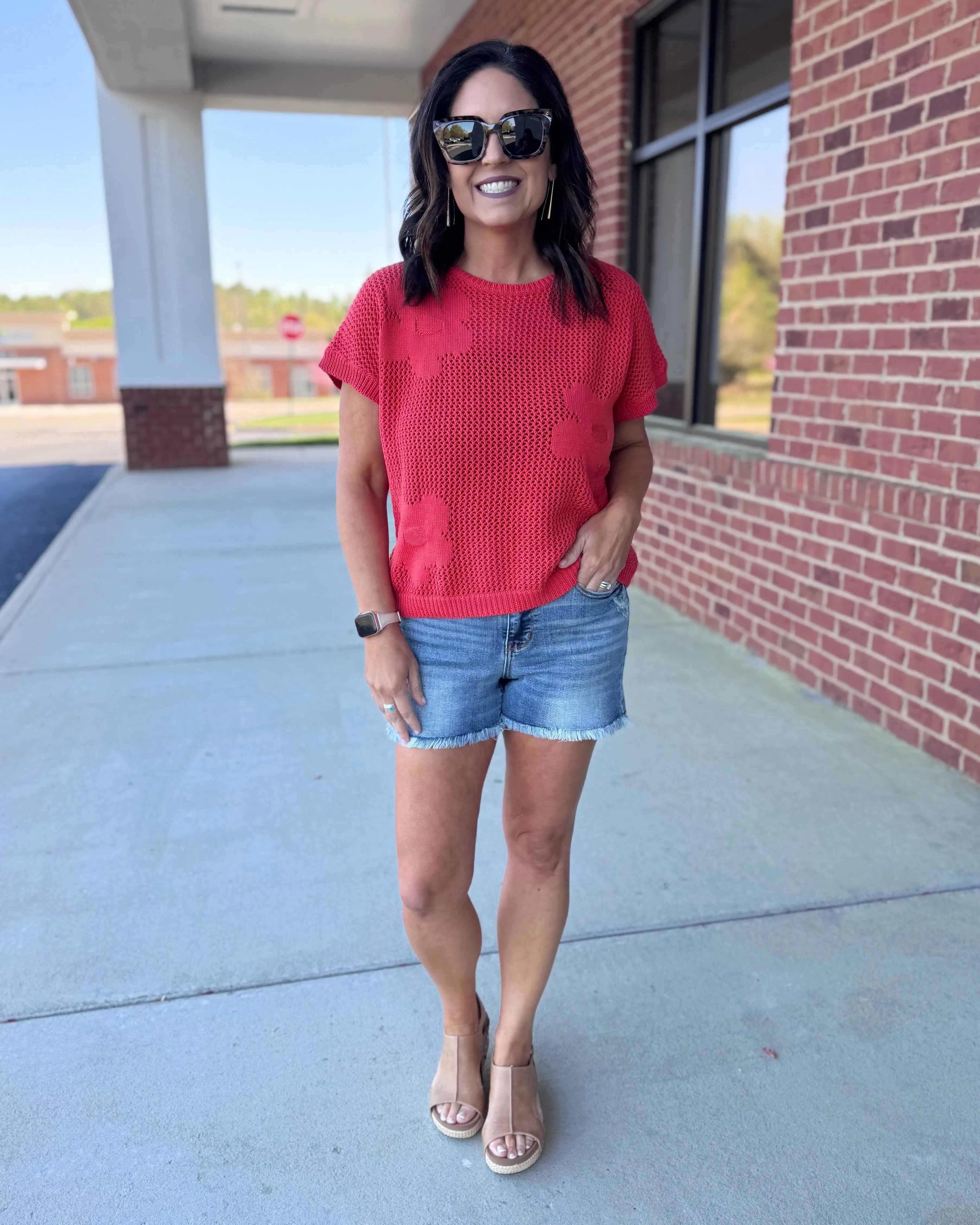 Shelby Flower Sweater in Coral