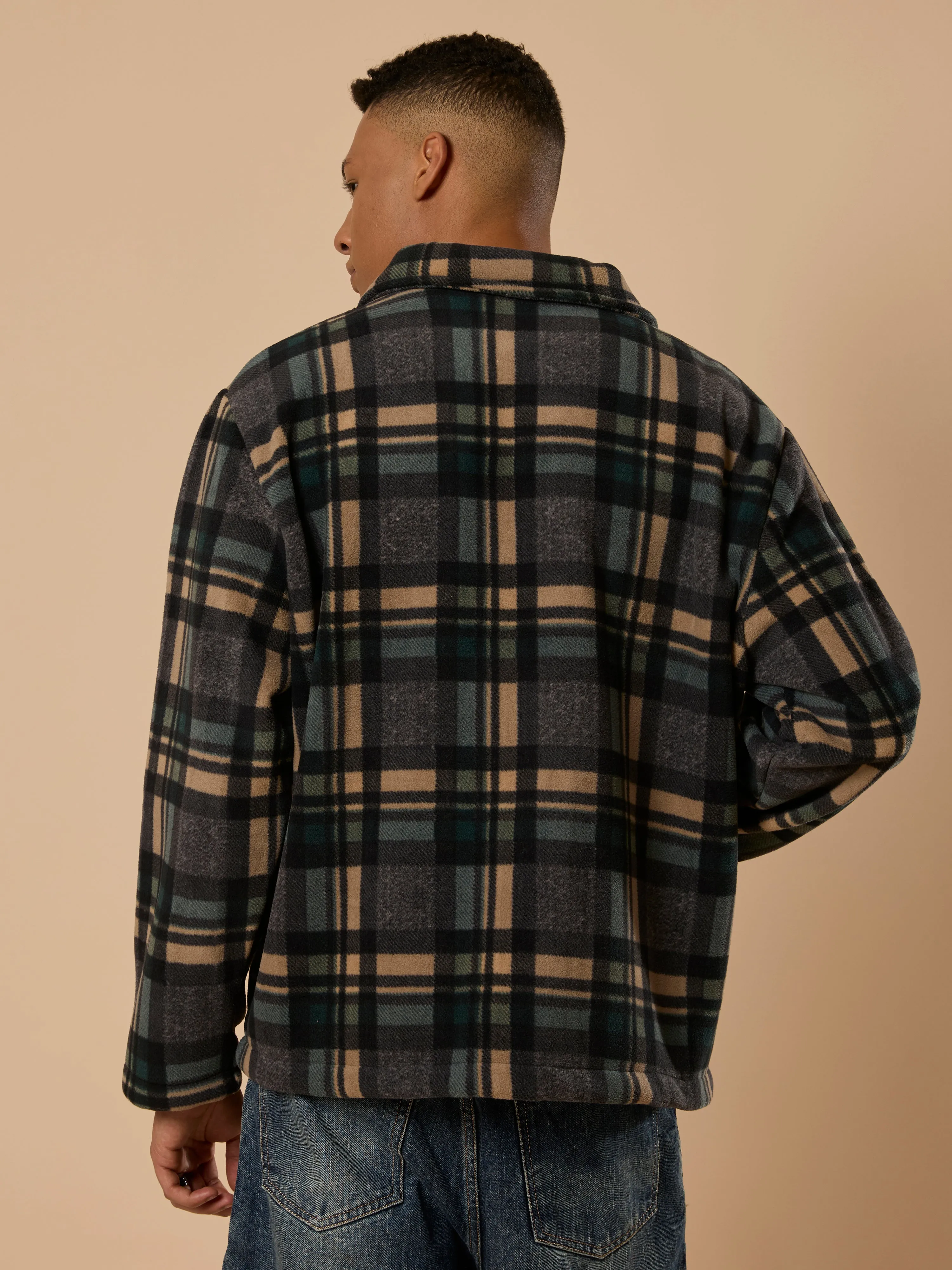 Sherly - Relaxed checked Fleece Shacket - Charcoal
