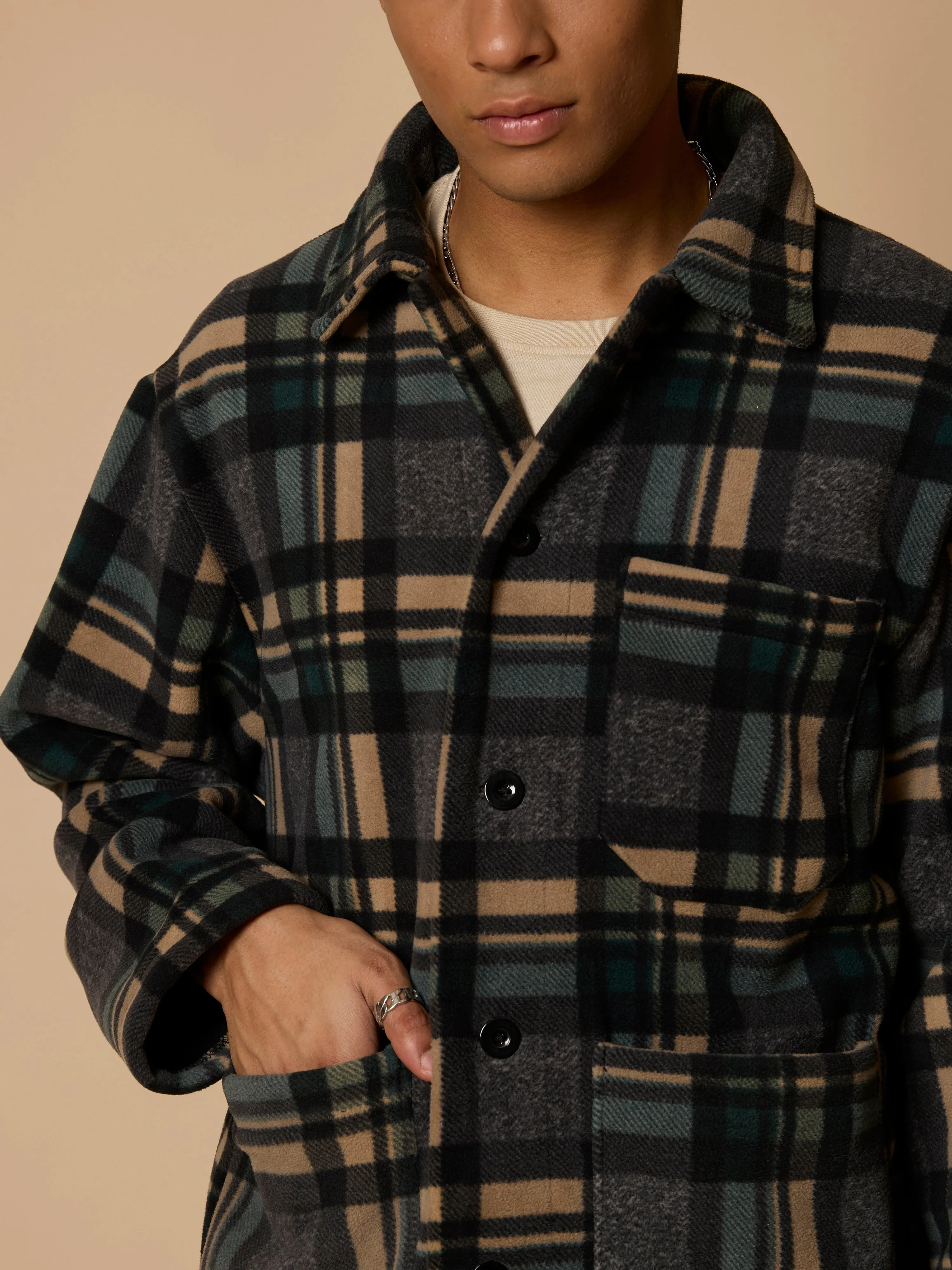 Sherly - Relaxed checked Fleece Shacket - Charcoal