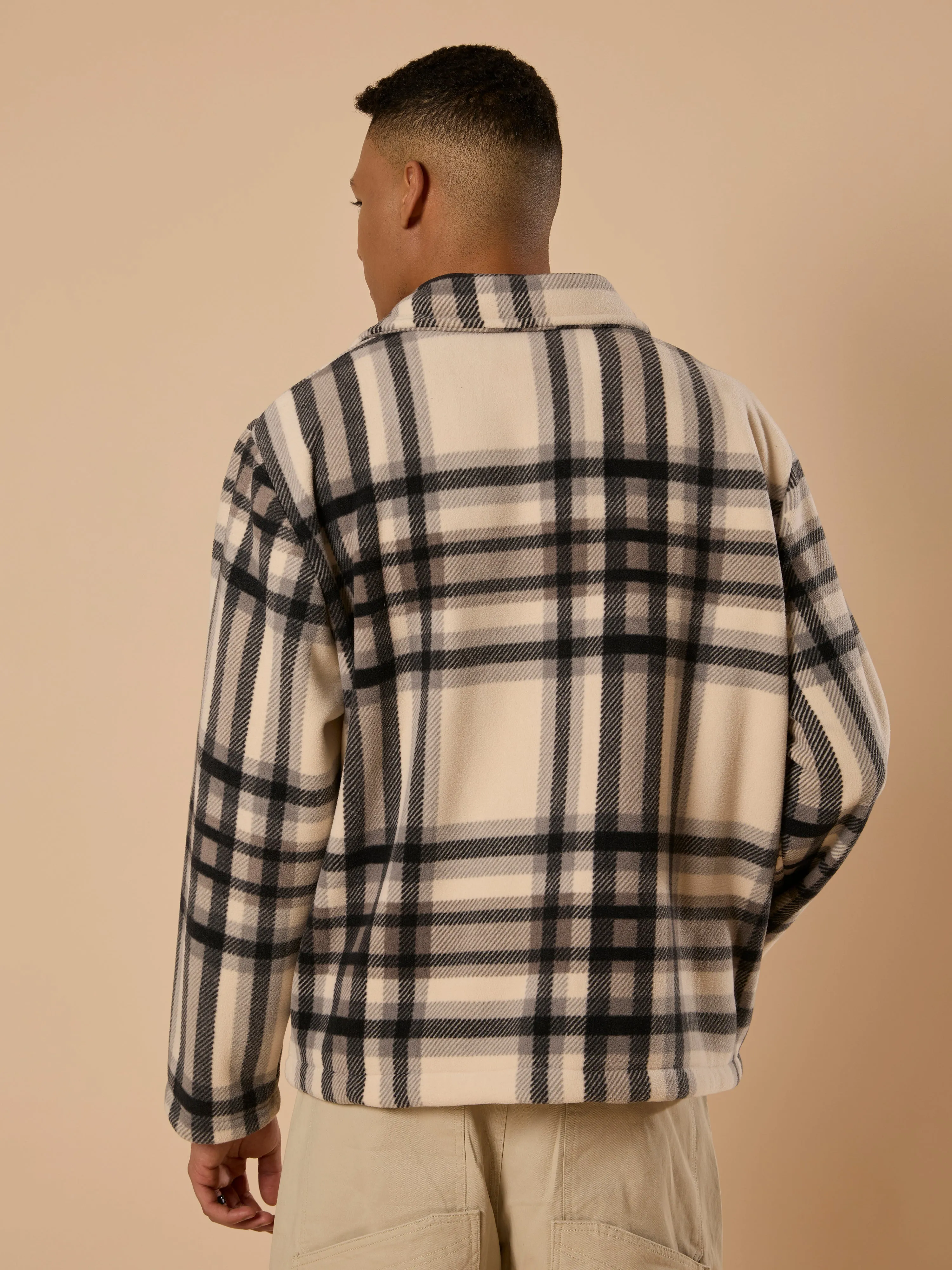 Sherly - Relaxed checked Fleece Shacket - Off Black