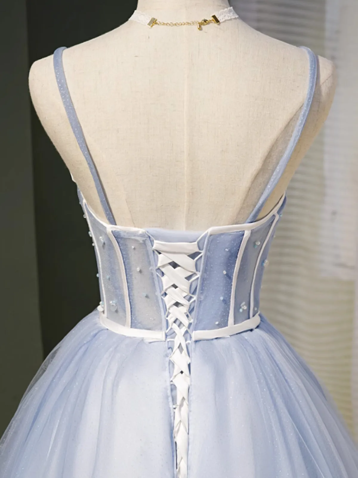 Short Blue Tulle Prom Dresses, Short Blue Graduation Homecoming Dresses