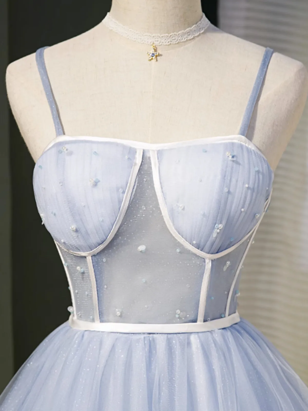 Short Blue Tulle Prom Dresses, Short Blue Graduation Homecoming Dresses