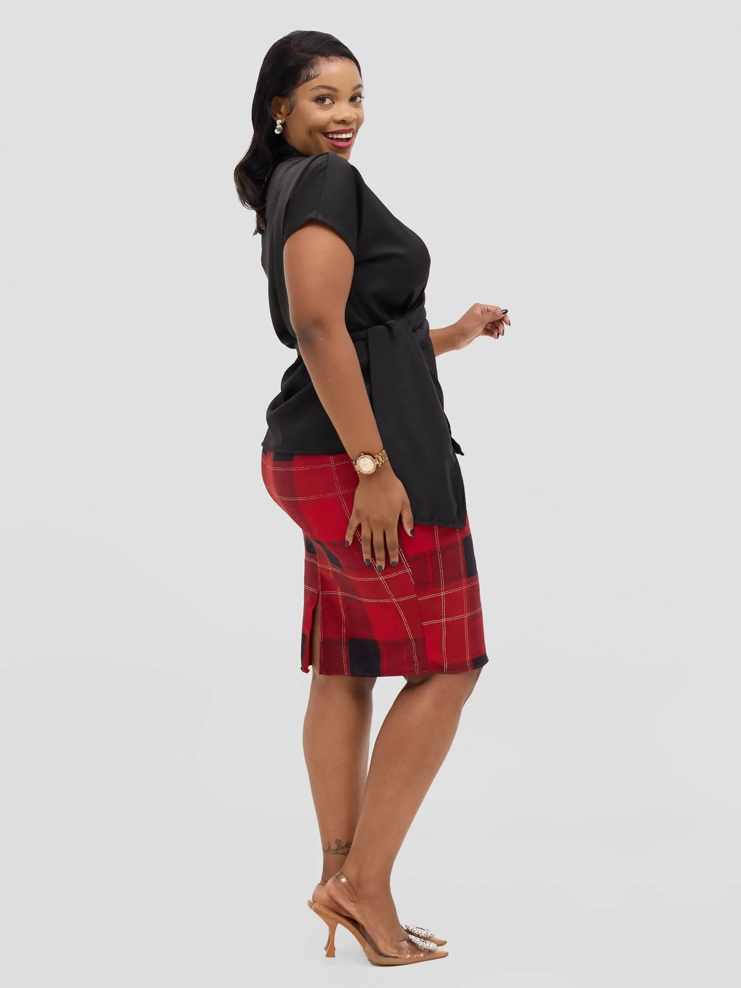 Silk House Collection Mia Skirt & Koa Top - Plaid Red / Black
