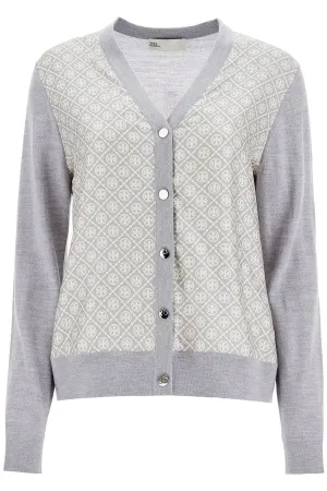silk insert cardigan with eight 154441 SHADOW GRAY MELANGE T MONOGRAM
