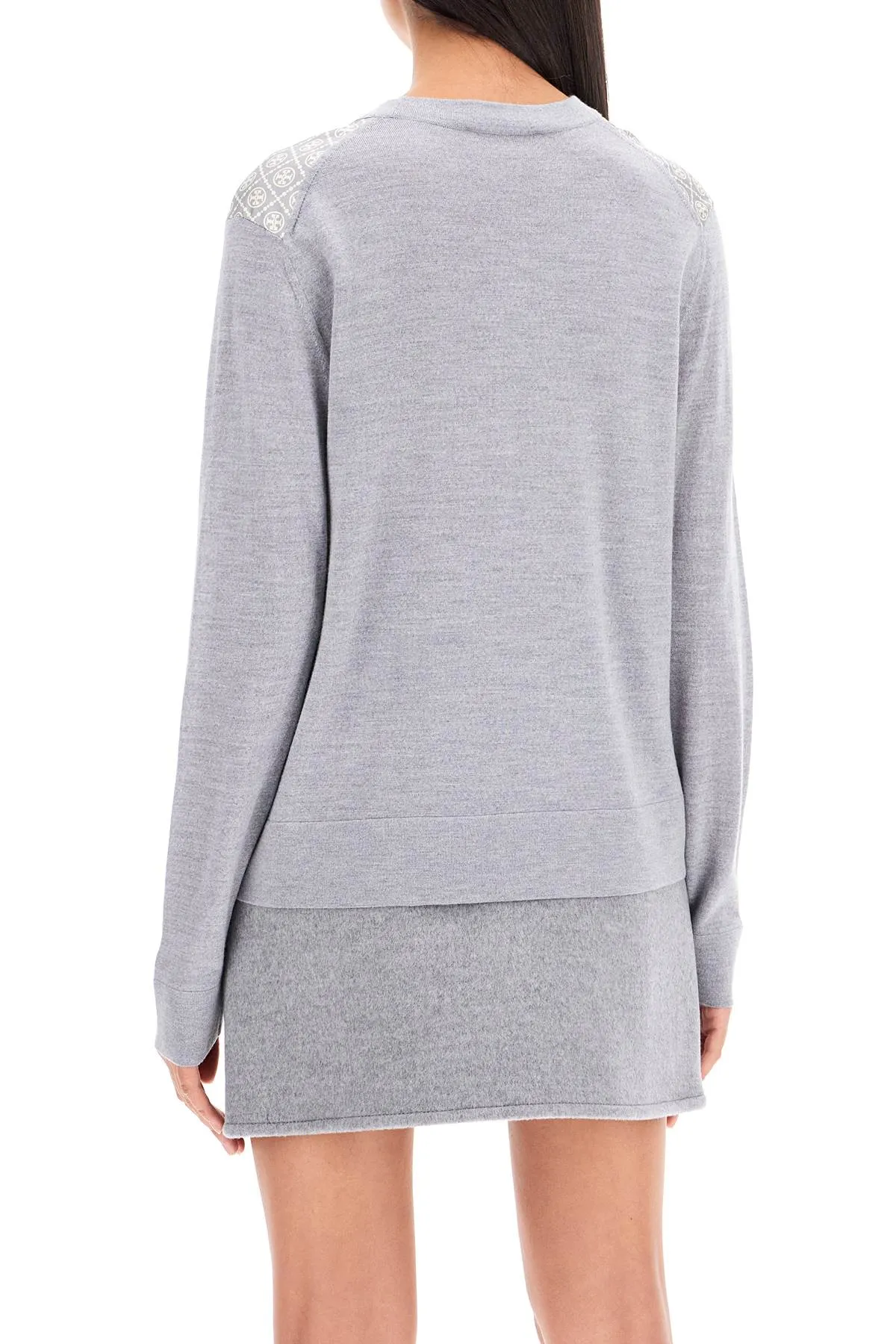 silk insert cardigan with eight 154441 SHADOW GRAY MELANGE T MONOGRAM