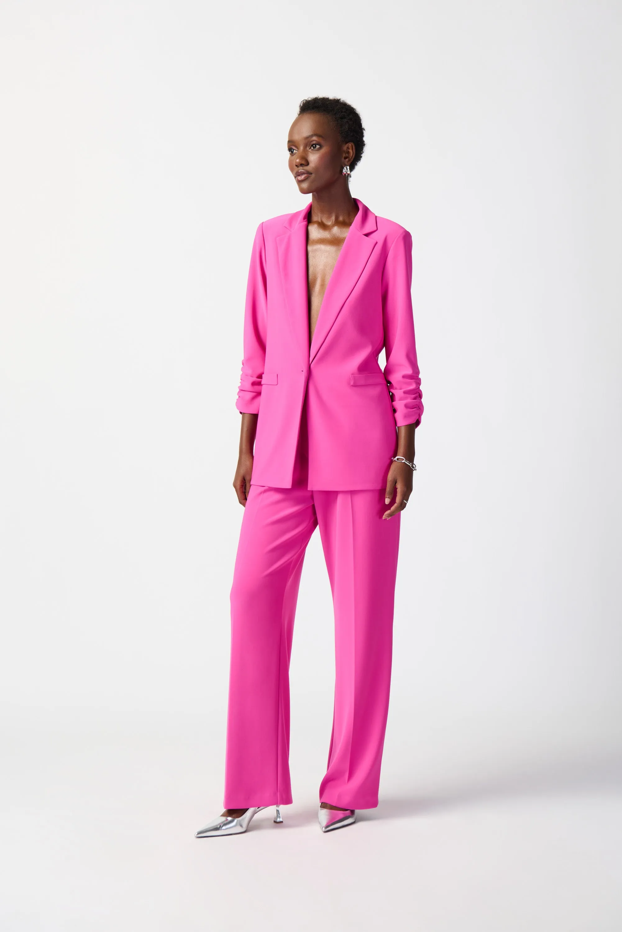 Silky Knit Blazer with Shirred Sleeves