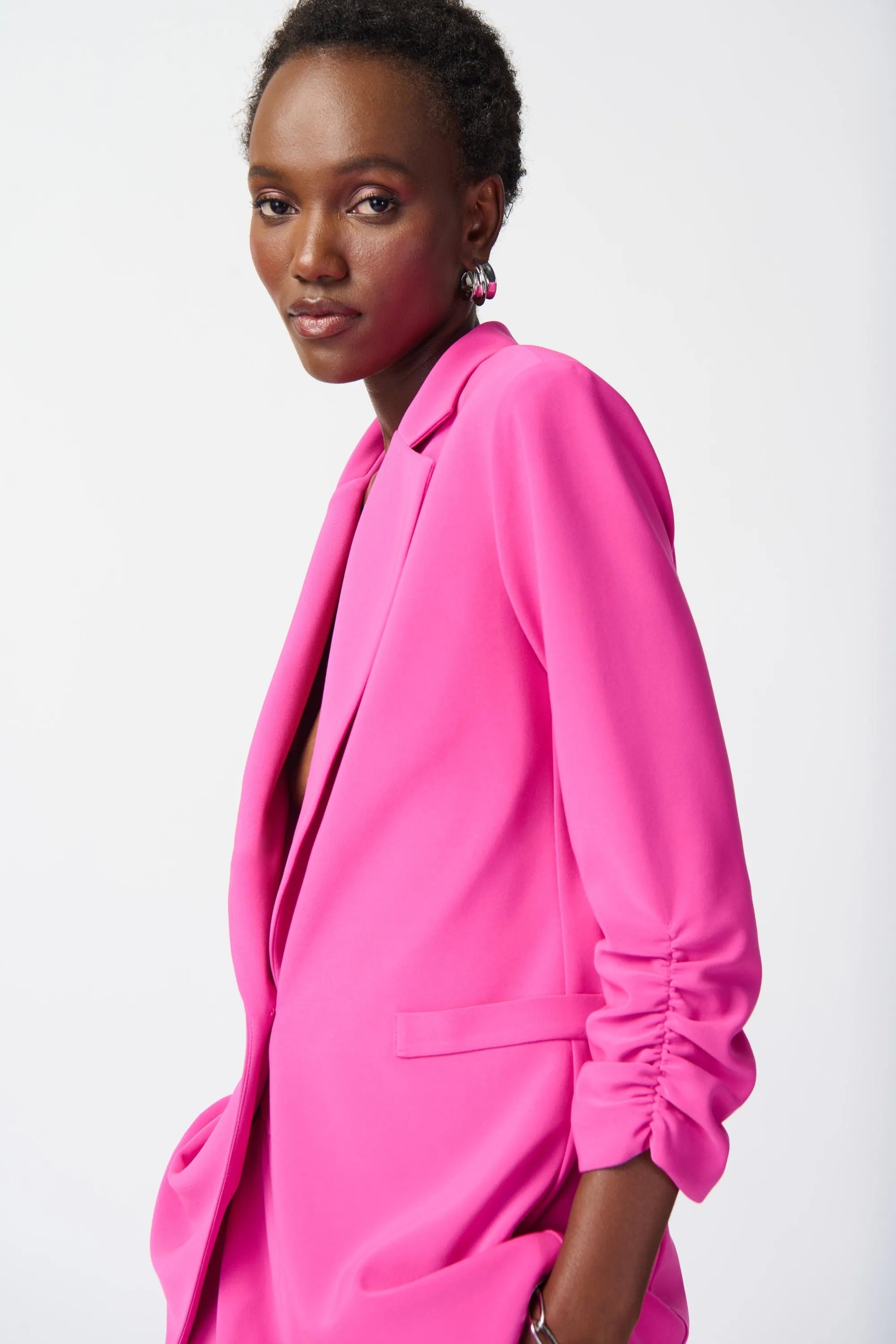 Silky Knit Blazer with Shirred Sleeves