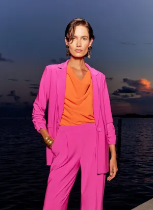 Silky Knit Blazer with Shirred Sleeves