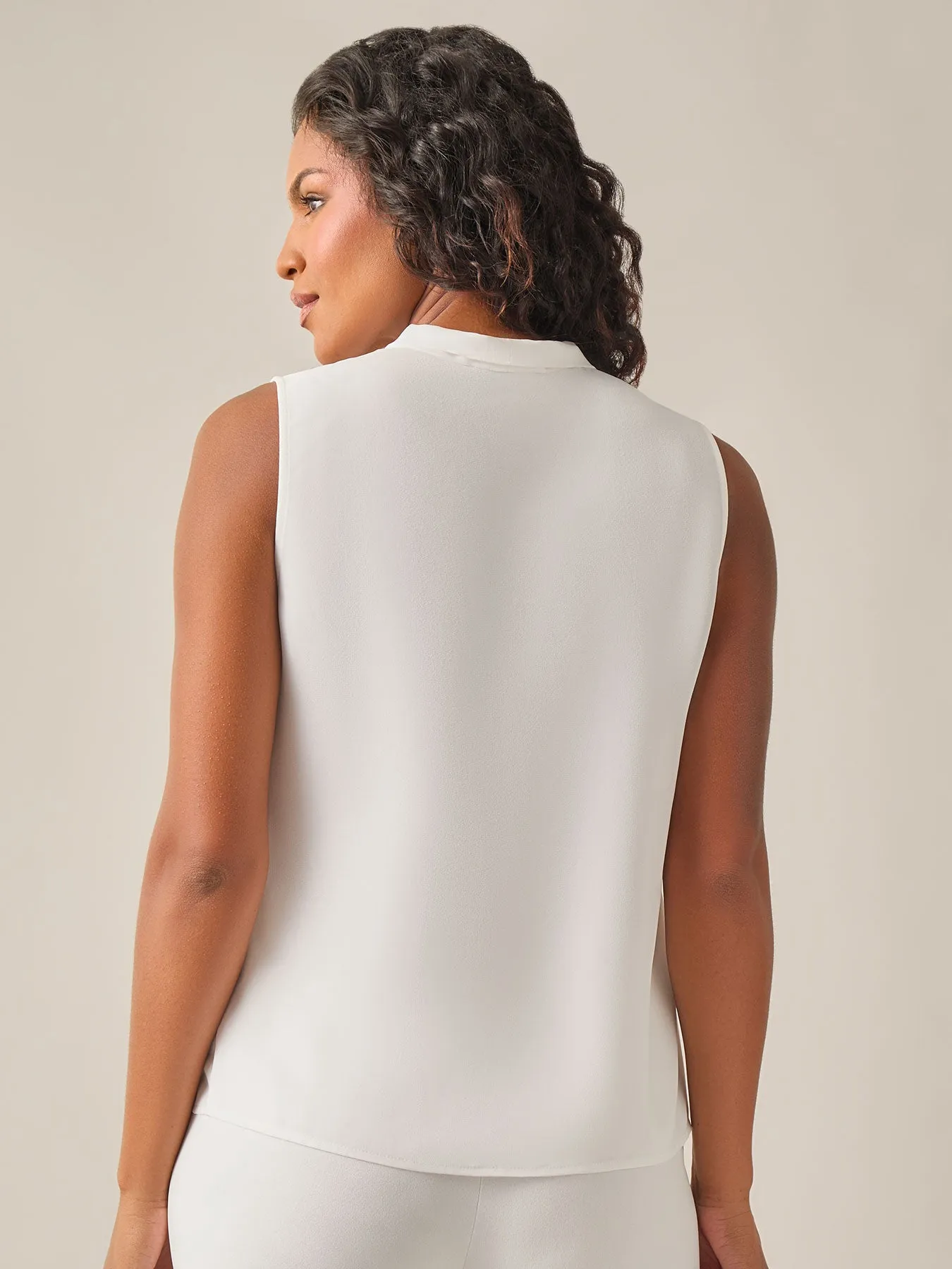 Sleeveless Bow Neck Blouse, White