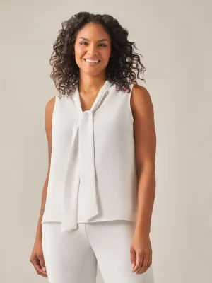 Sleeveless Bow Neck Blouse, White