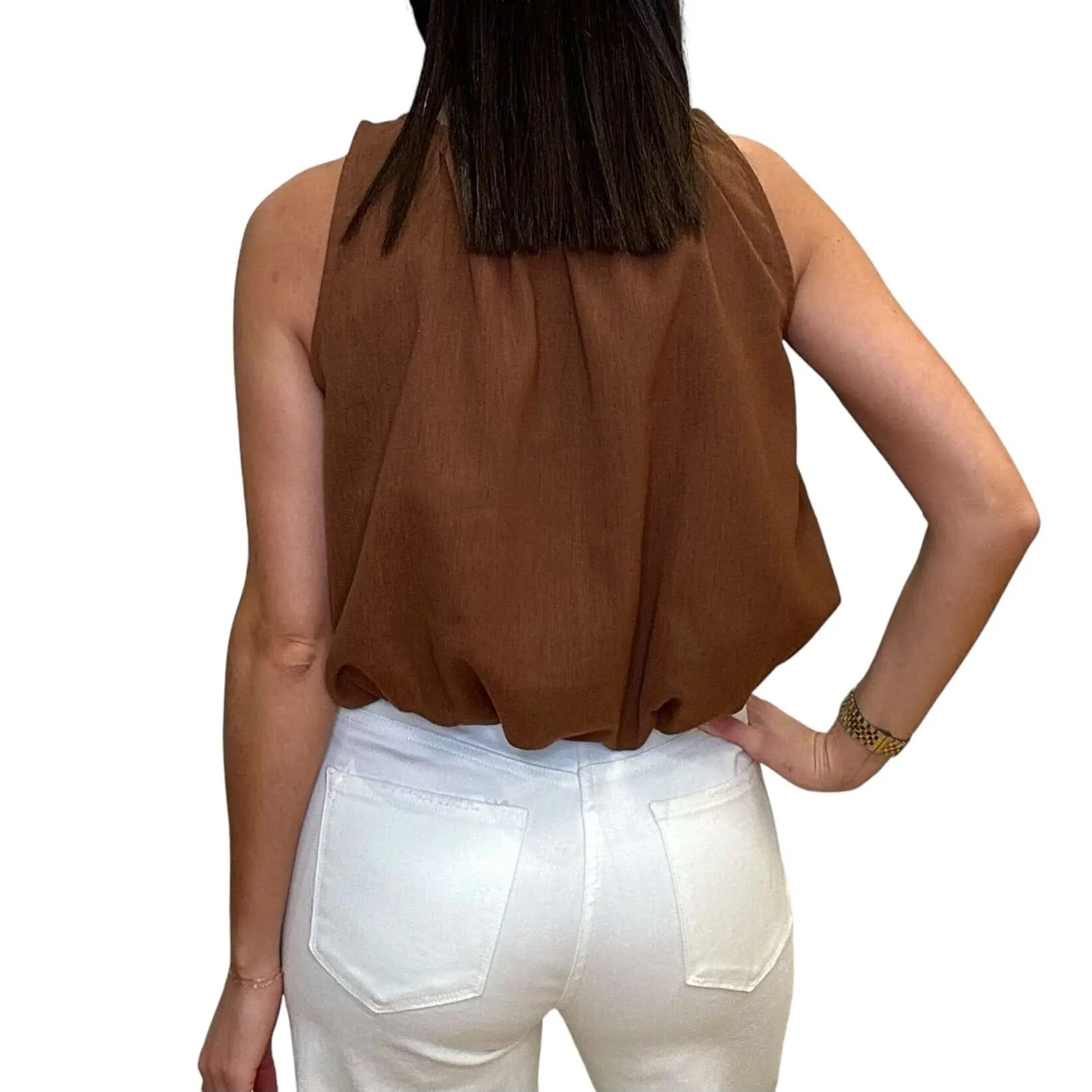 Sleeveless Bubble Top - Brown
