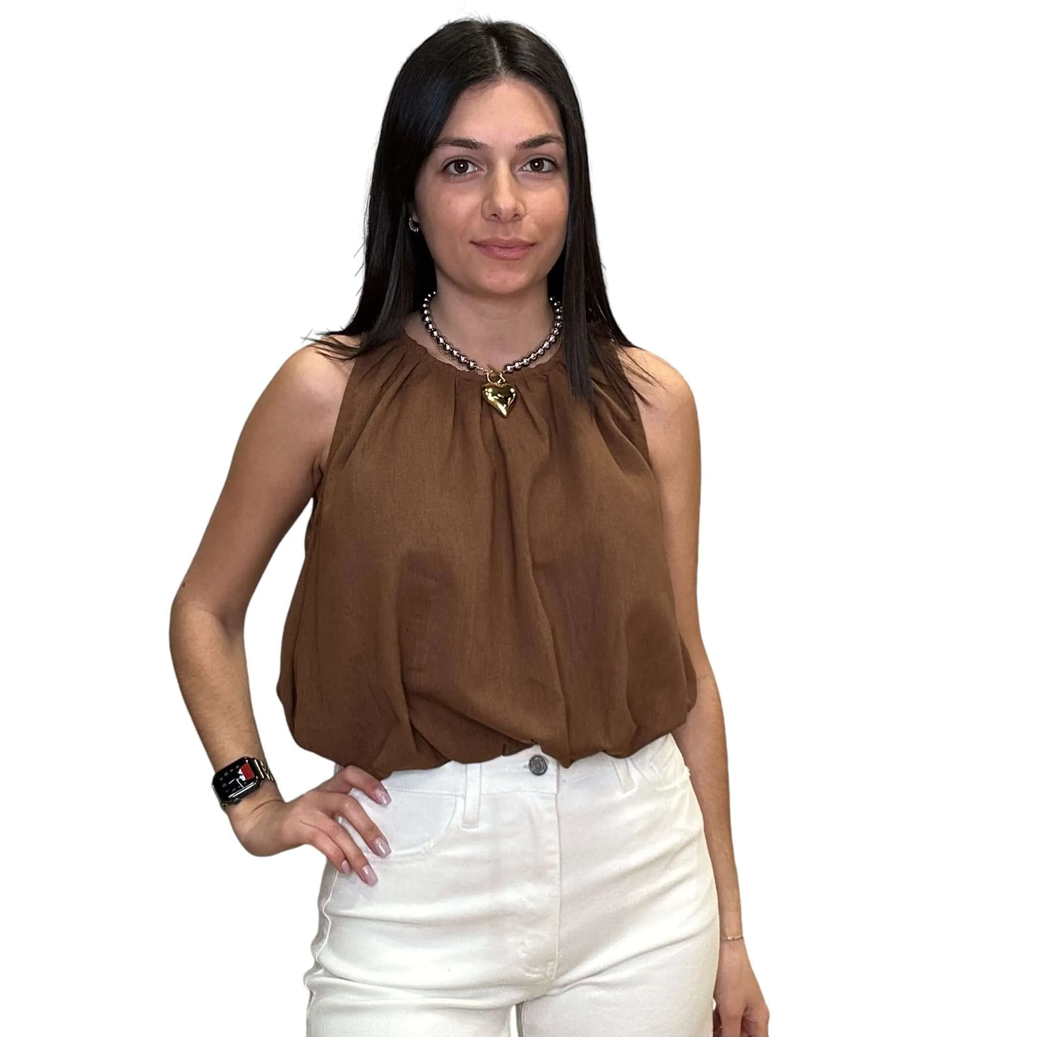 Sleeveless Bubble Top - Brown