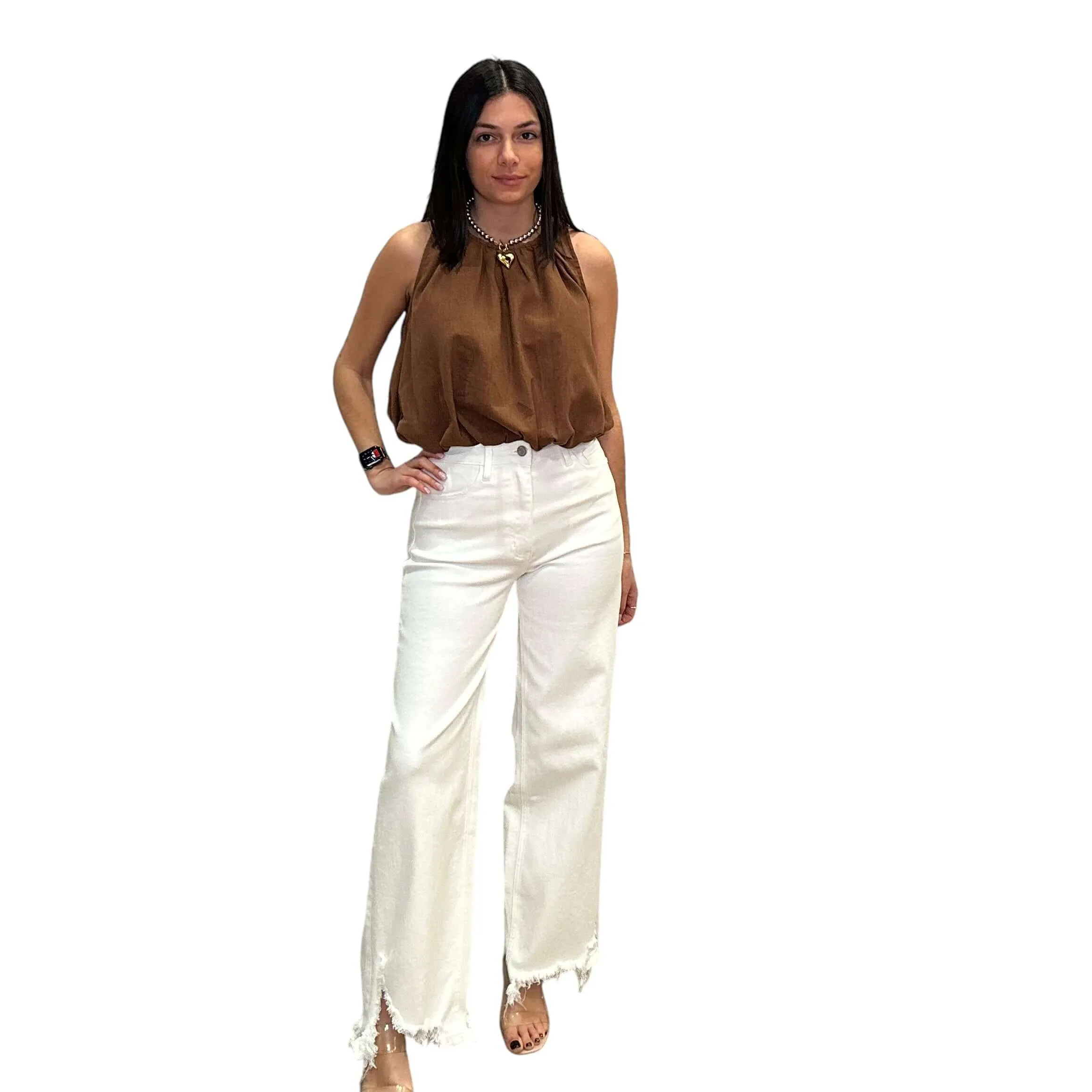 Sleeveless Bubble Top - Brown