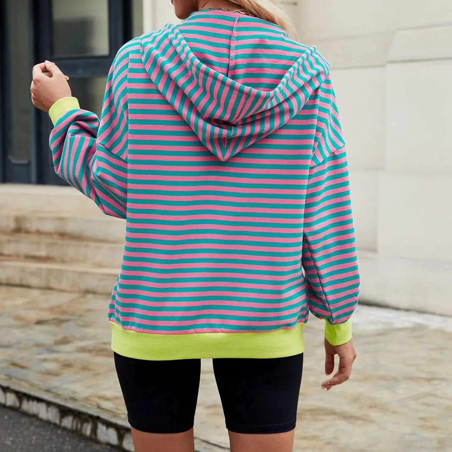Striped Hoodie for Women Y2k Oversized Zip Up Jackets with Pockets Casual Comfy Drawstring Hooded Sweatshirt Outfits