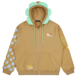 TAKA Original Fun Growing beige full zipper color block daisy flower hoodie