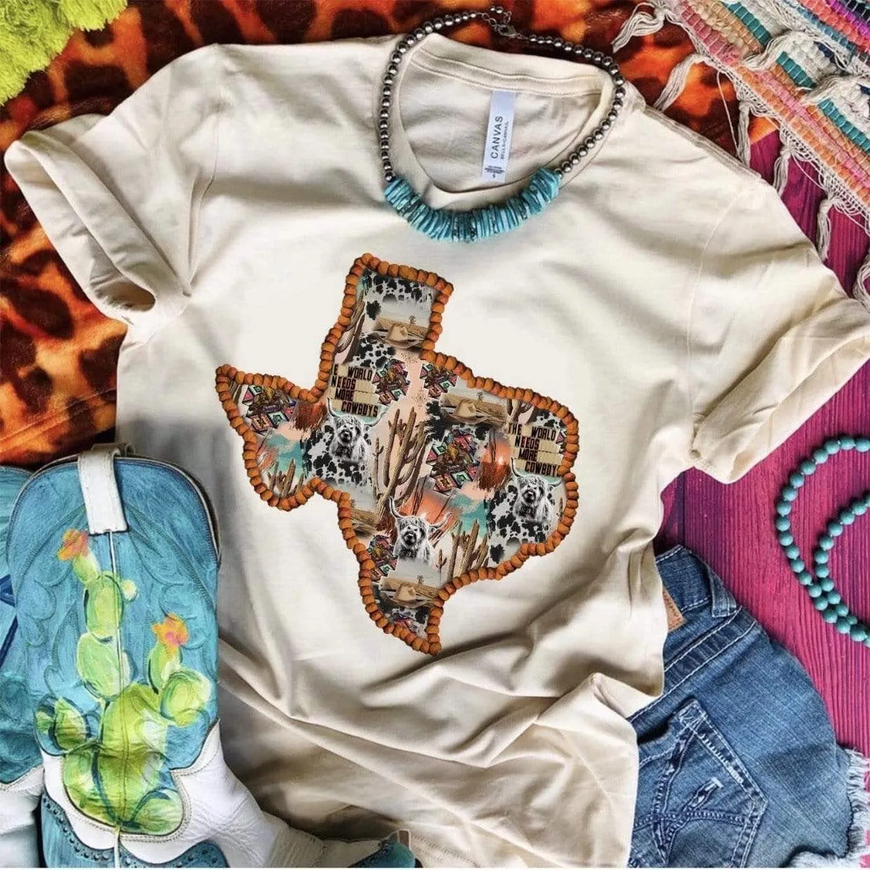 Texas Western Collage With Cactus & Highland Cow Tee