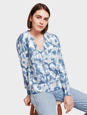 Tie Dye Floral V Neck - Indigo Combo