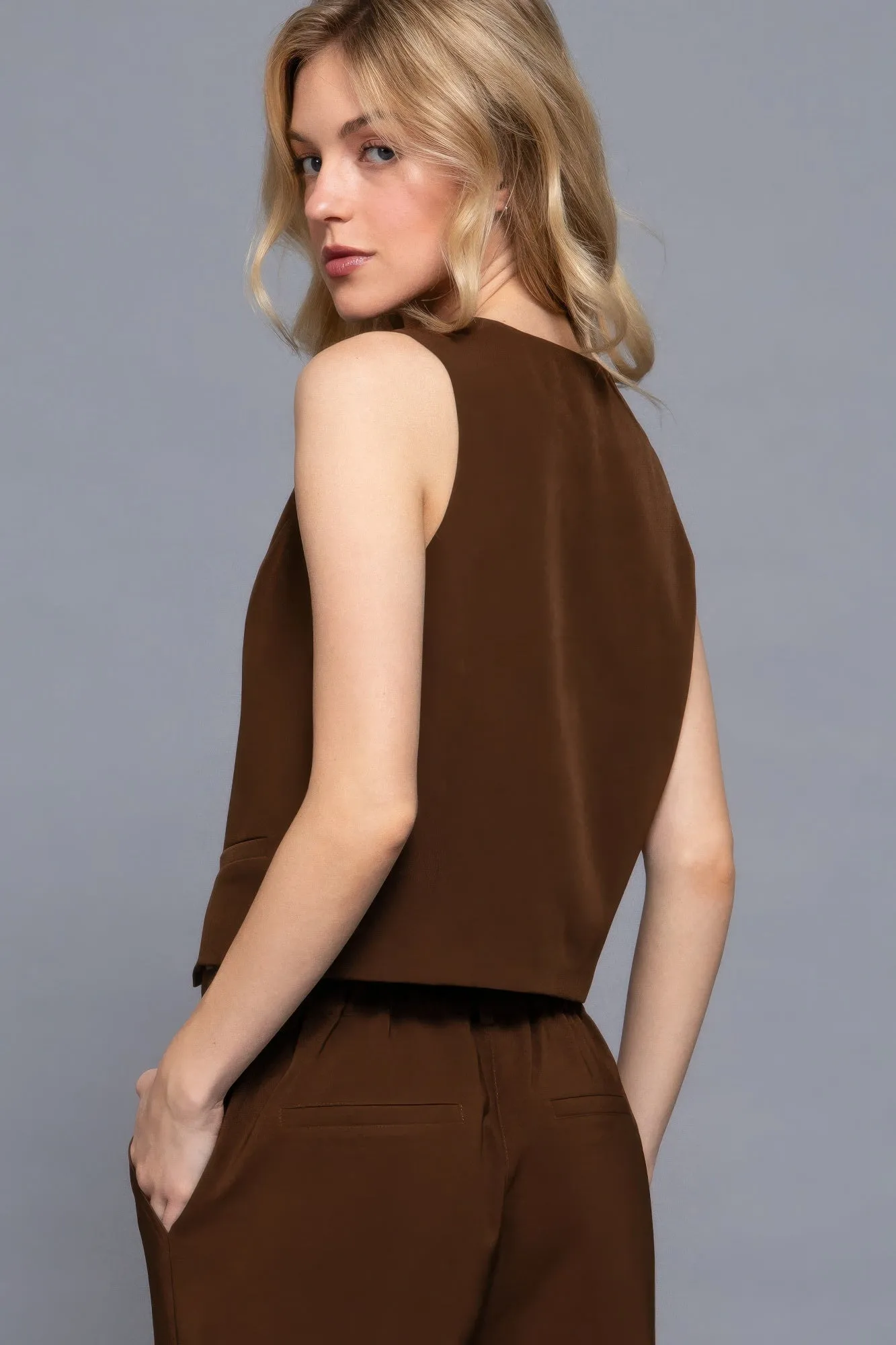 V-neckline W/front Button Closure Vest