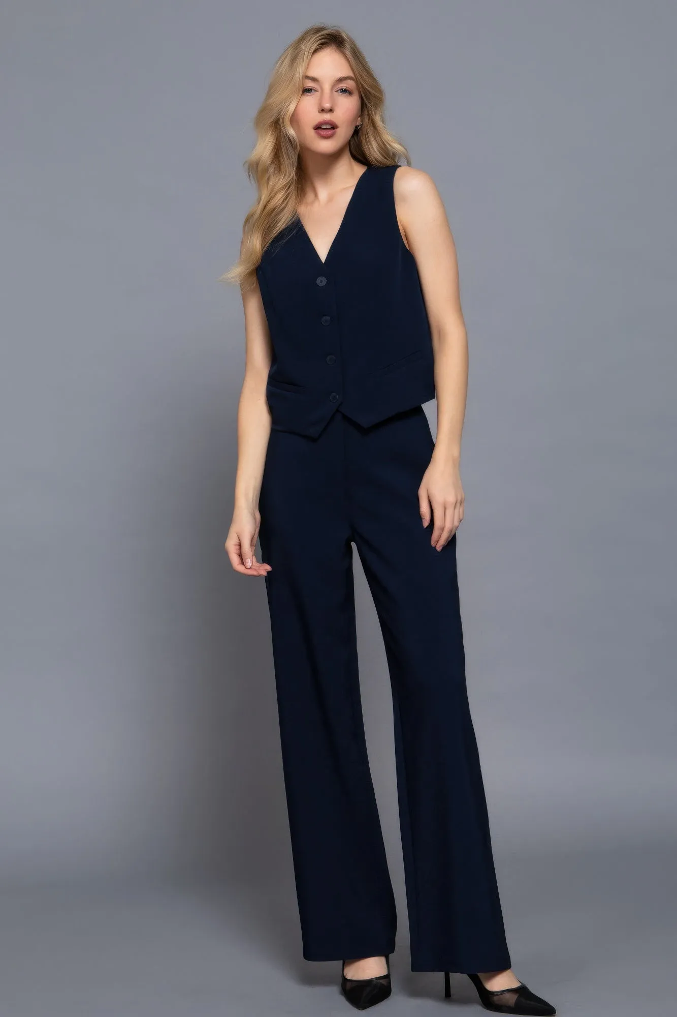 V-neckline W/front Button Closure Vest