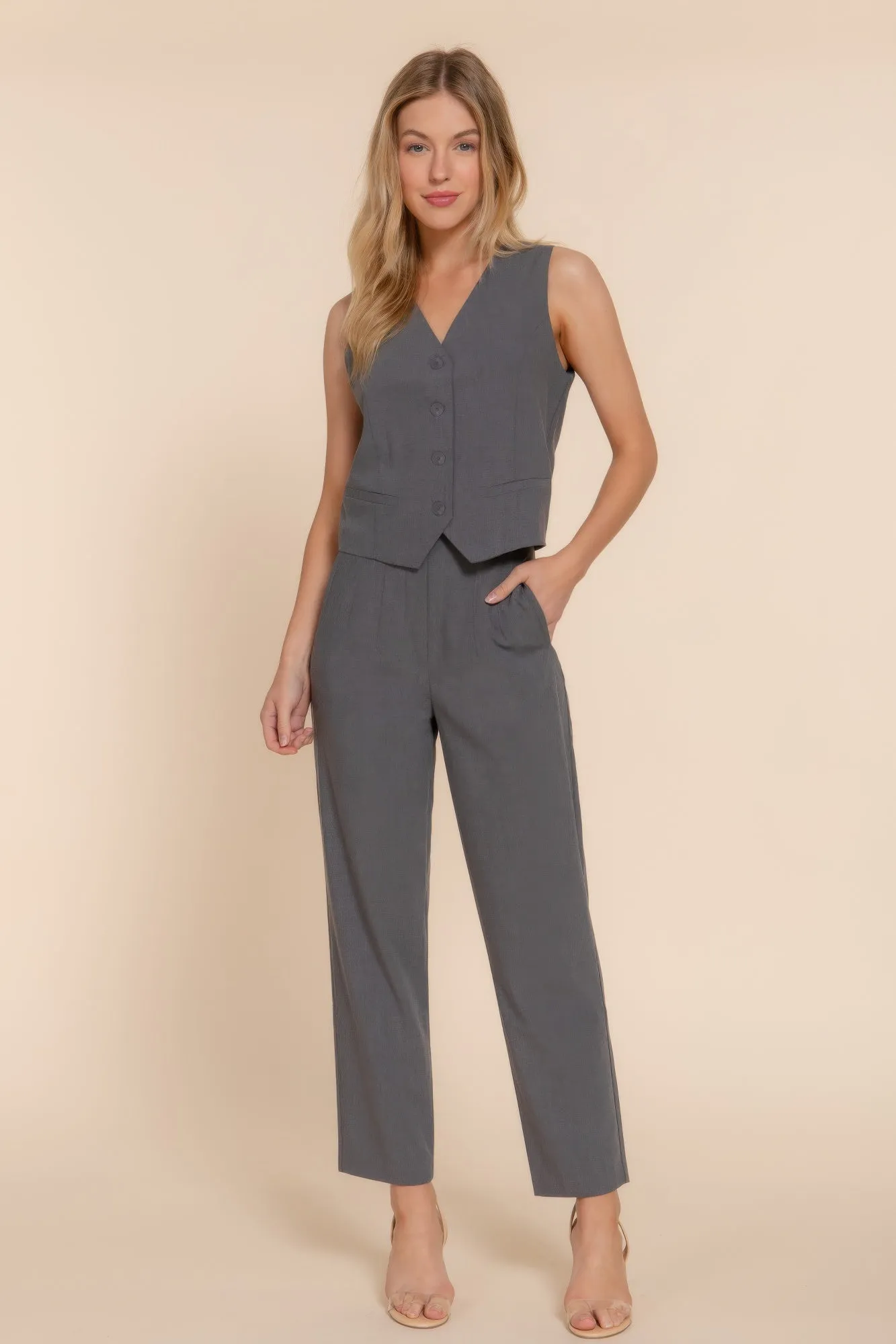 V-neckline W/front Button Closure Vest