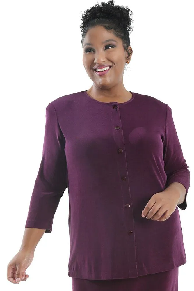 Vikki Vi Classic Boysenberry 3/4 Sleeve Cardigan