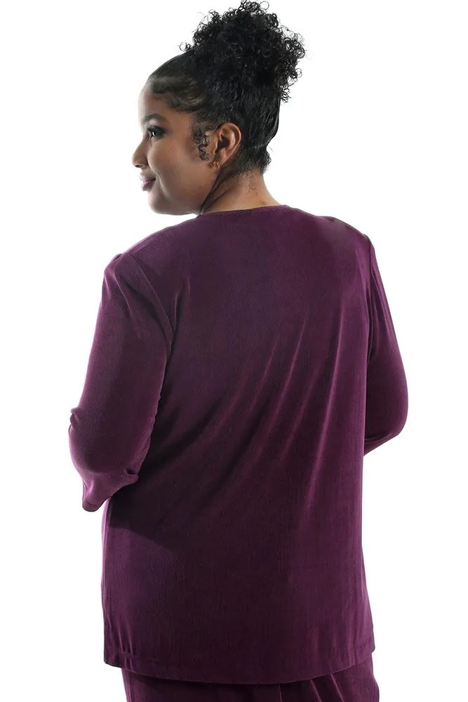 Vikki Vi Classic Boysenberry 3/4 Sleeve Cardigan