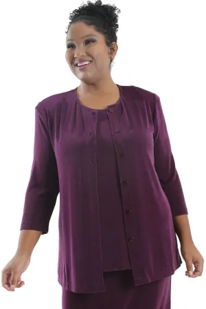 Vikki Vi Classic Boysenberry 3/4 Sleeve Cardigan