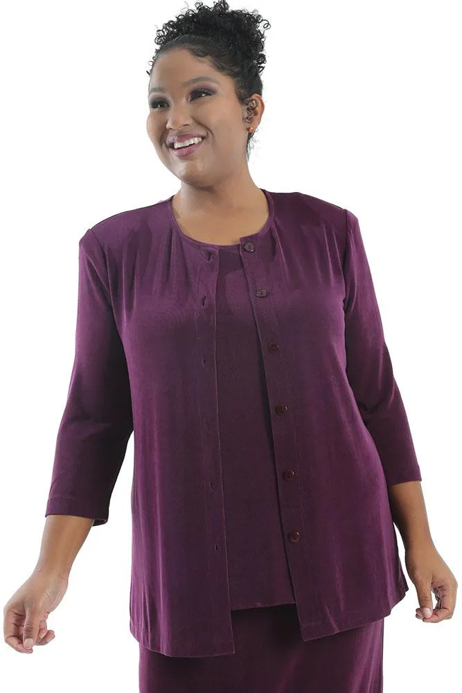 Vikki Vi Classic Boysenberry 3/4 Sleeve Cardigan