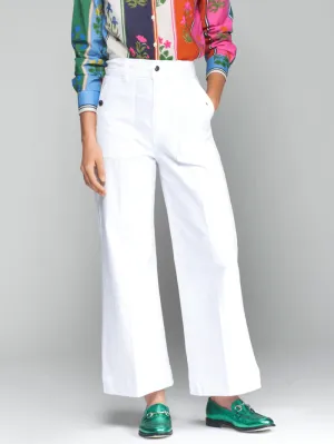 Vilagallo Women's NOA Wide Leg Cropped Trousers In White 32147