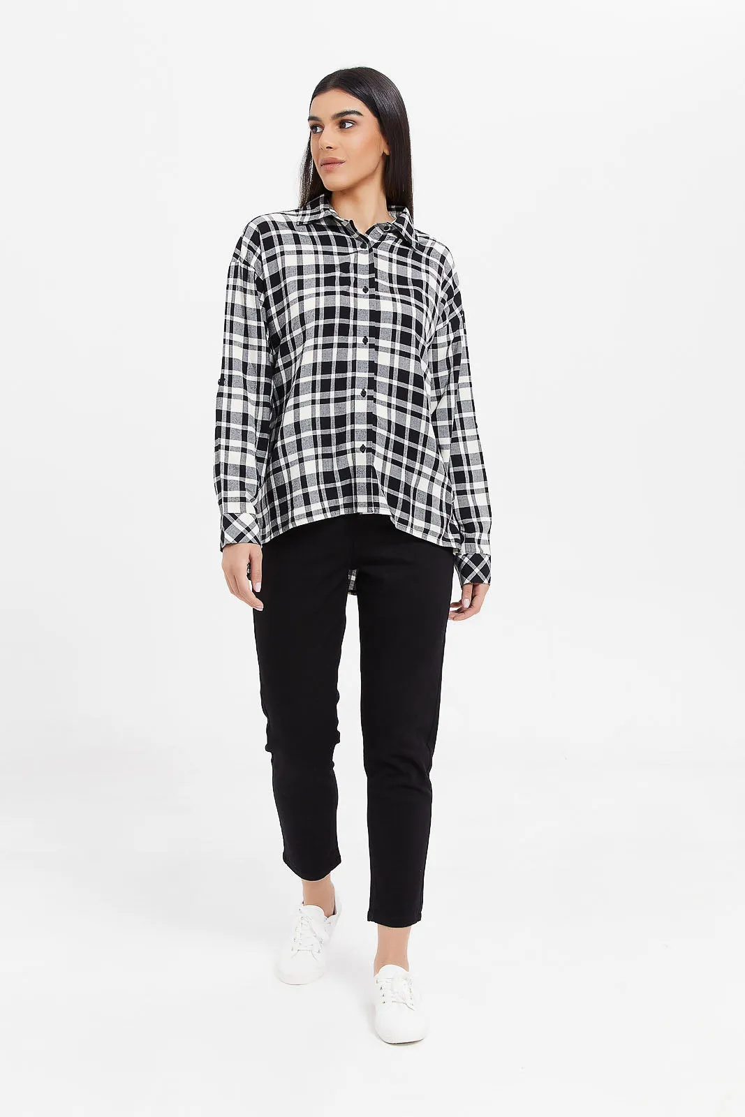 Women Black And White Checkered Shirt